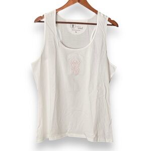 We Are HAH x Yes And White Pink Embroidery HAHt Cotton Racerback Tank XLarge